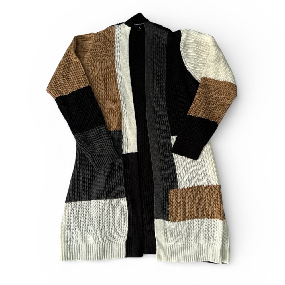Fortune + Ivy Geometric Colorblock Long Cardigan Sweater - L